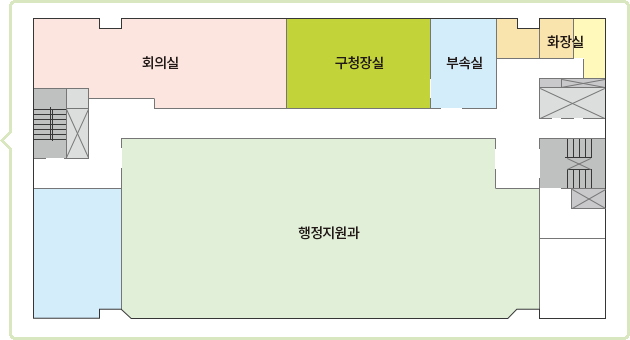 4F : 회의실, 구청장실, 행정지원과, 부속실, 화장실