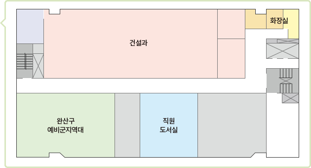 7F : 건설과, 화장실, 완산구 예비군지역대, 직원도서실