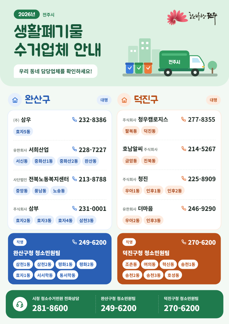 2026년 생활폐기물 수거업체 안내