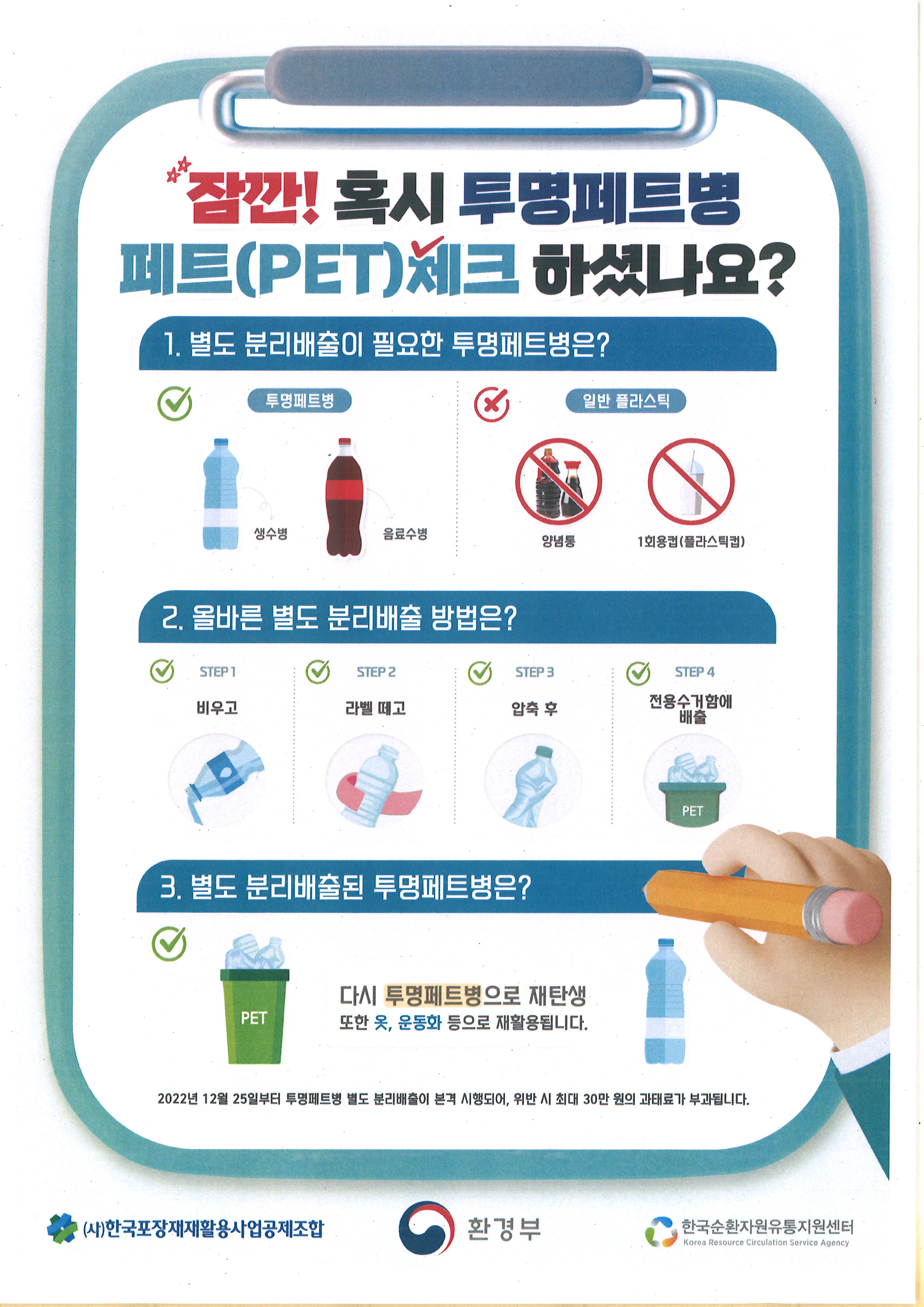 투명페트별 별도 분리배출제 및 투명페트병 무인회수기 이용 안내