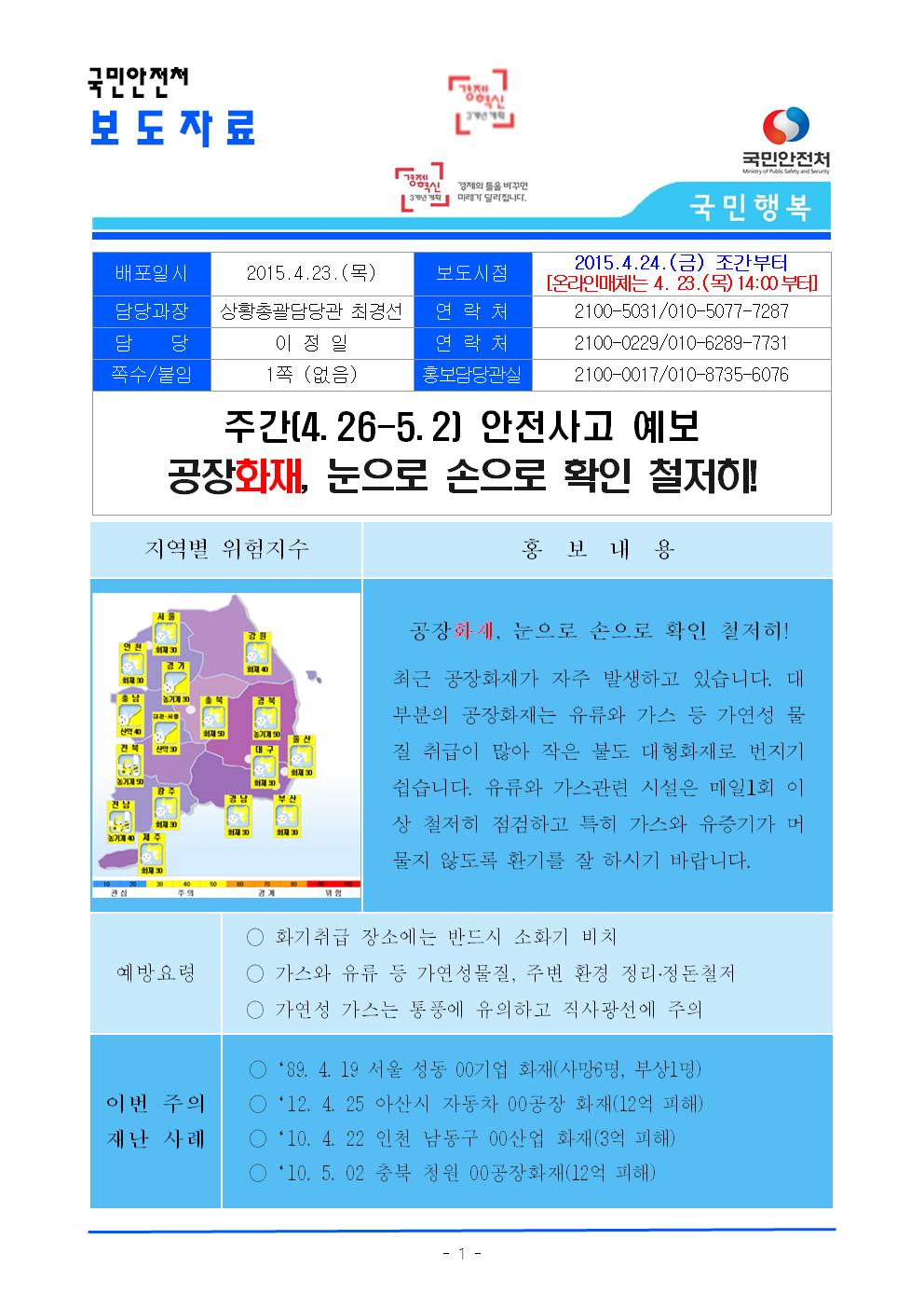 주간 4 26 5 2 안전사고 예보