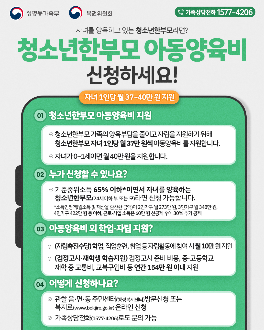 2026년 한부모가족 및 청소년부모 아동양육비 지원 안내