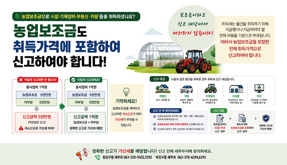 농업보조금도 취득가격에 포함하여 신고하여야 합니다